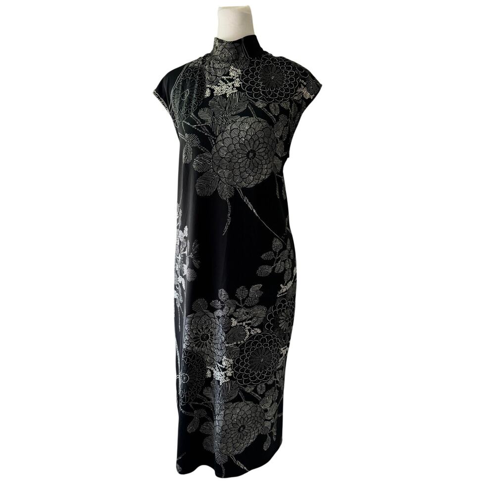 Wallis Petite Black & White Floral Print Qipao-Style Stretchy Lightweight Dress